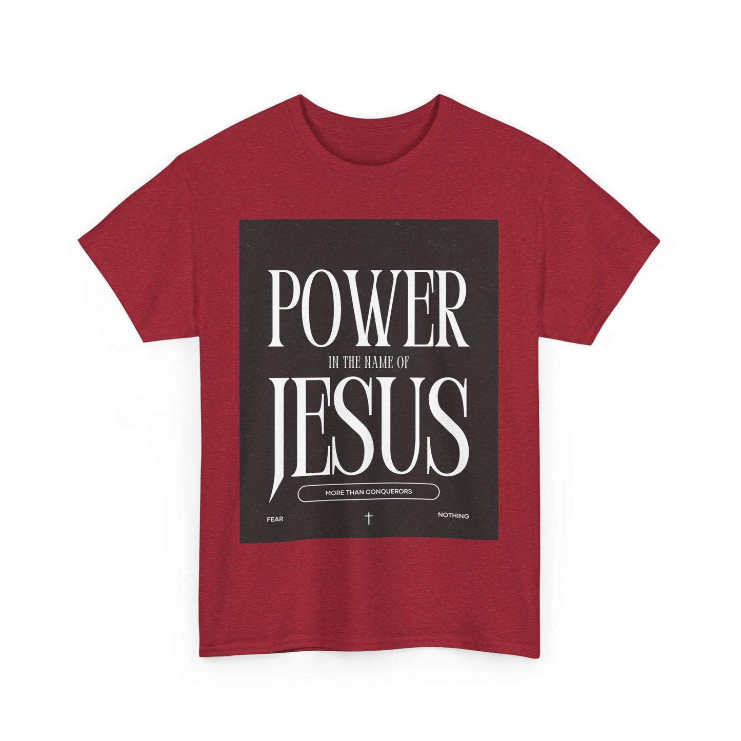 Fueled by Faith. Covered in the Power of Jesus. Power of Jesus Unisex Heavy Cotton Tee | Inspirational Christian T-shirt, Faith-Based Apparel, Religious Gift, Everyday Wear, Church Event