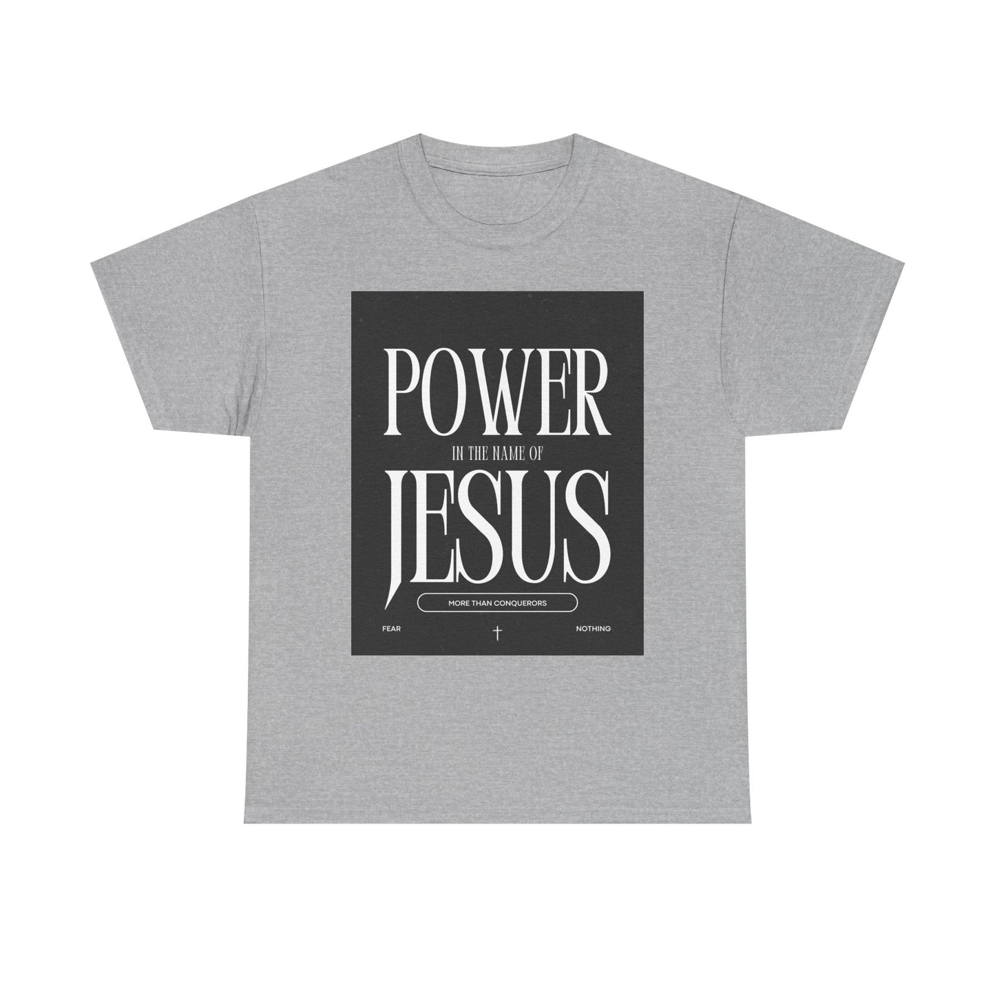 Fueled by Faith. Covered in the Power of Jesus. Power of Jesus Unisex Heavy Cotton Tee | Inspirational Christian T-shirt, Faith-Based Apparel, Religious Gift, Everyday Wear, Church Event