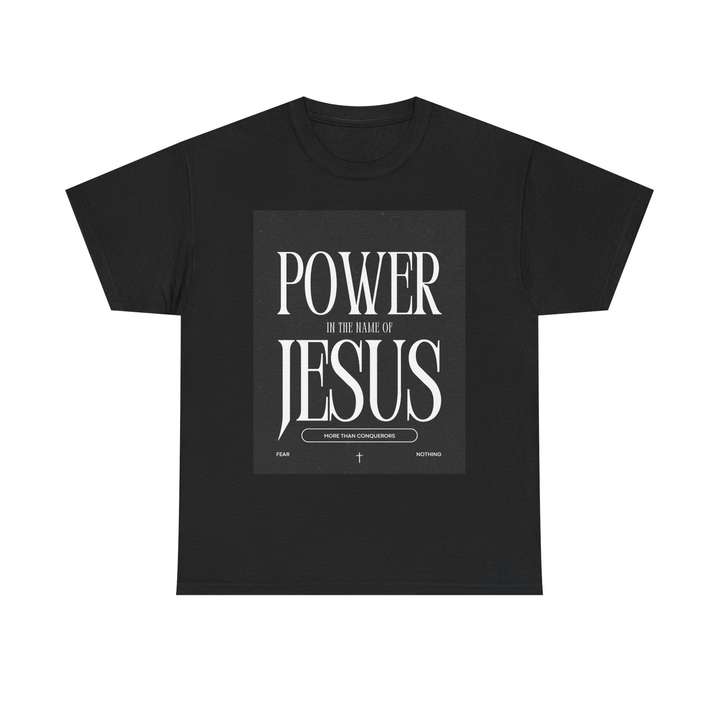 Fueled by Faith. Covered in the Power of Jesus. Power of Jesus Unisex Heavy Cotton Tee | Inspirational Christian T-shirt, Faith-Based Apparel, Religious Gift, Everyday Wear, Church Event