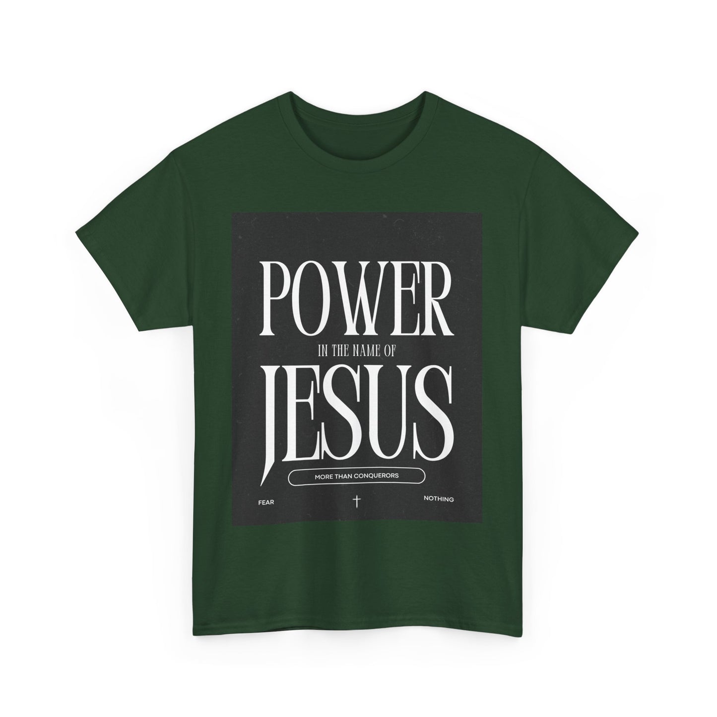 Fueled by Faith. Covered in the Power of Jesus. Power of Jesus Unisex Heavy Cotton Tee | Inspirational Christian T-shirt, Faith-Based Apparel, Religious Gift, Everyday Wear, Church Event