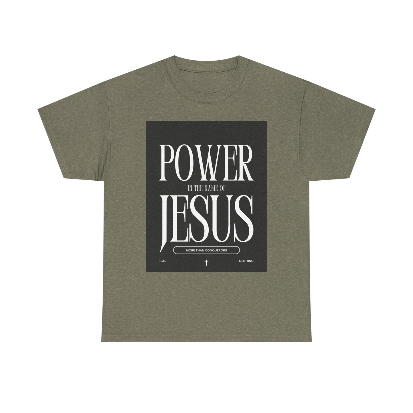 Fueled by Faith. Covered in the Power of Jesus. Power of Jesus Unisex Heavy Cotton Tee | Inspirational Christian T-shirt, Faith-Based Apparel, Religious Gift, Everyday Wear, Church Event