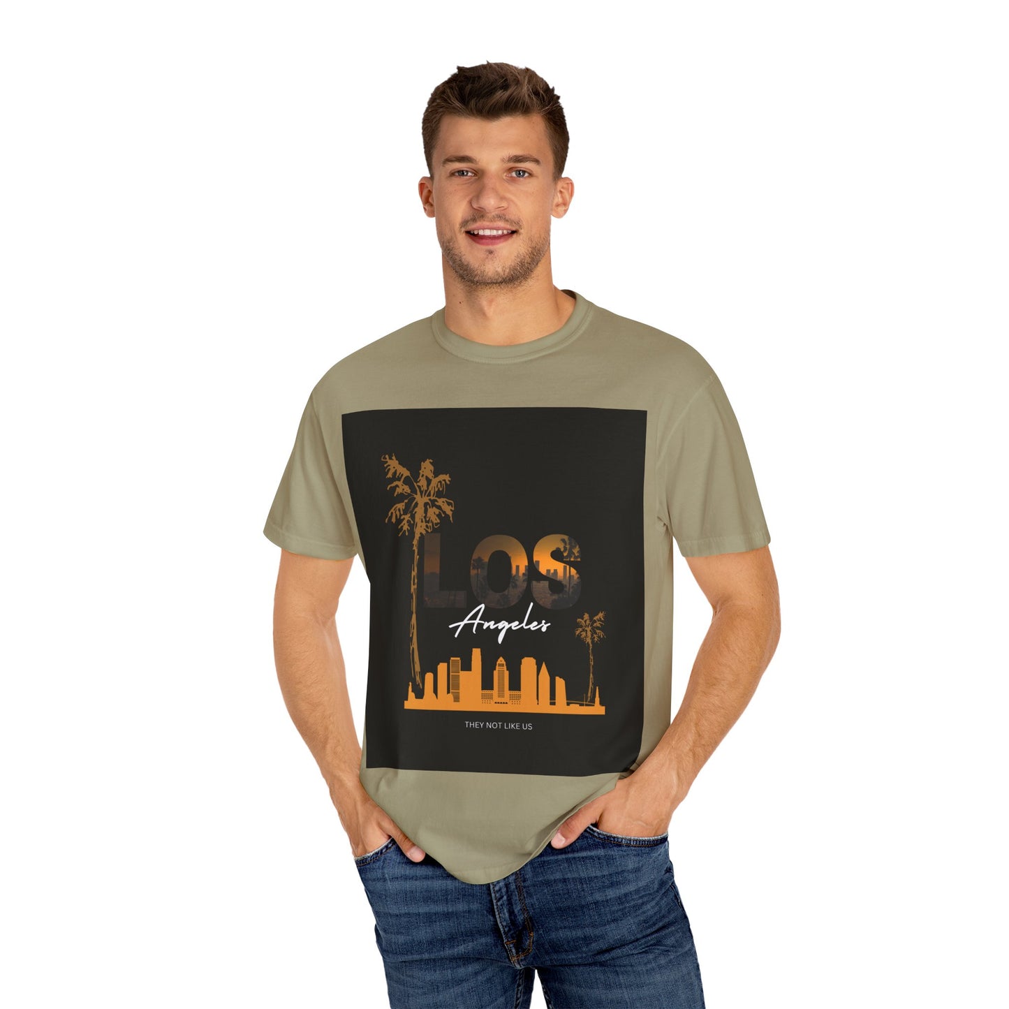 "L.A. Born. One of One. They Not Like Us." Los Angeles Sunset T-Shirt, Unisex Garment-Dyed Tee, Vacation Wear, Travel Souvenir, Beach Vibes, Casual Style