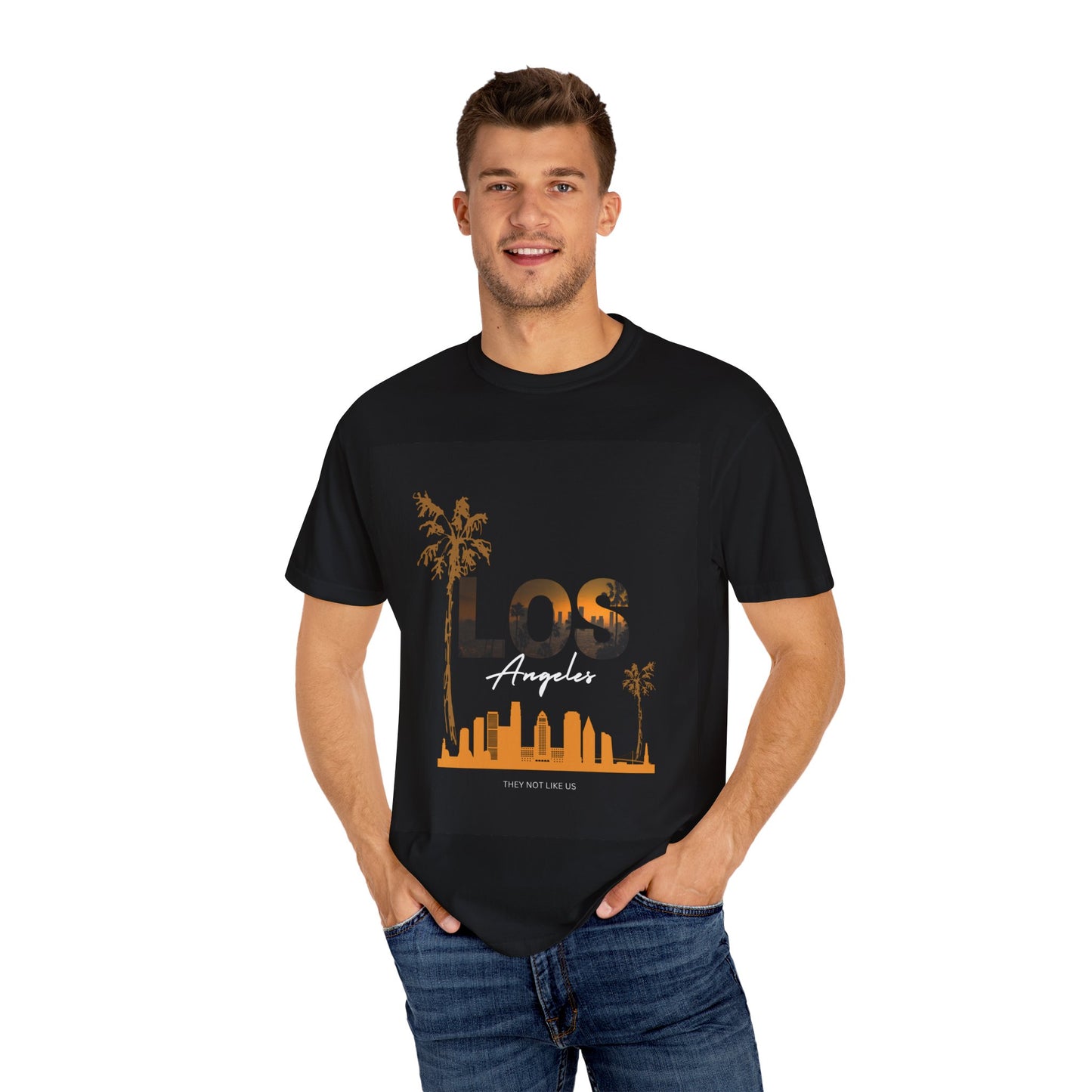 "L.A. Born. One of One. They Not Like Us." Los Angeles Sunset T-Shirt, Unisex Garment-Dyed Tee, Vacation Wear, Travel Souvenir, Beach Vibes, Casual Style