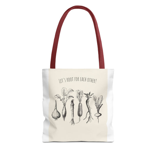"Rooting for Each Other — From the Ground Up!" 🌱🥕🍅Veggie Lovers Tote Bag | Let's Root For Each Other | Gardening Gift, Eco-Friendly Bag, Market Tote, Vegetable Lover, Gardening Accessories