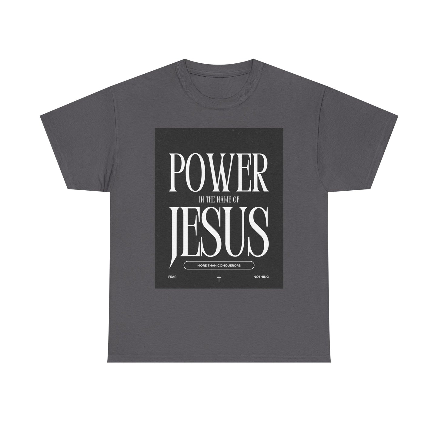 Fueled by Faith. Covered in the Power of Jesus. Power of Jesus Unisex Heavy Cotton Tee | Inspirational Christian T-shirt, Faith-Based Apparel, Religious Gift, Everyday Wear, Church Event