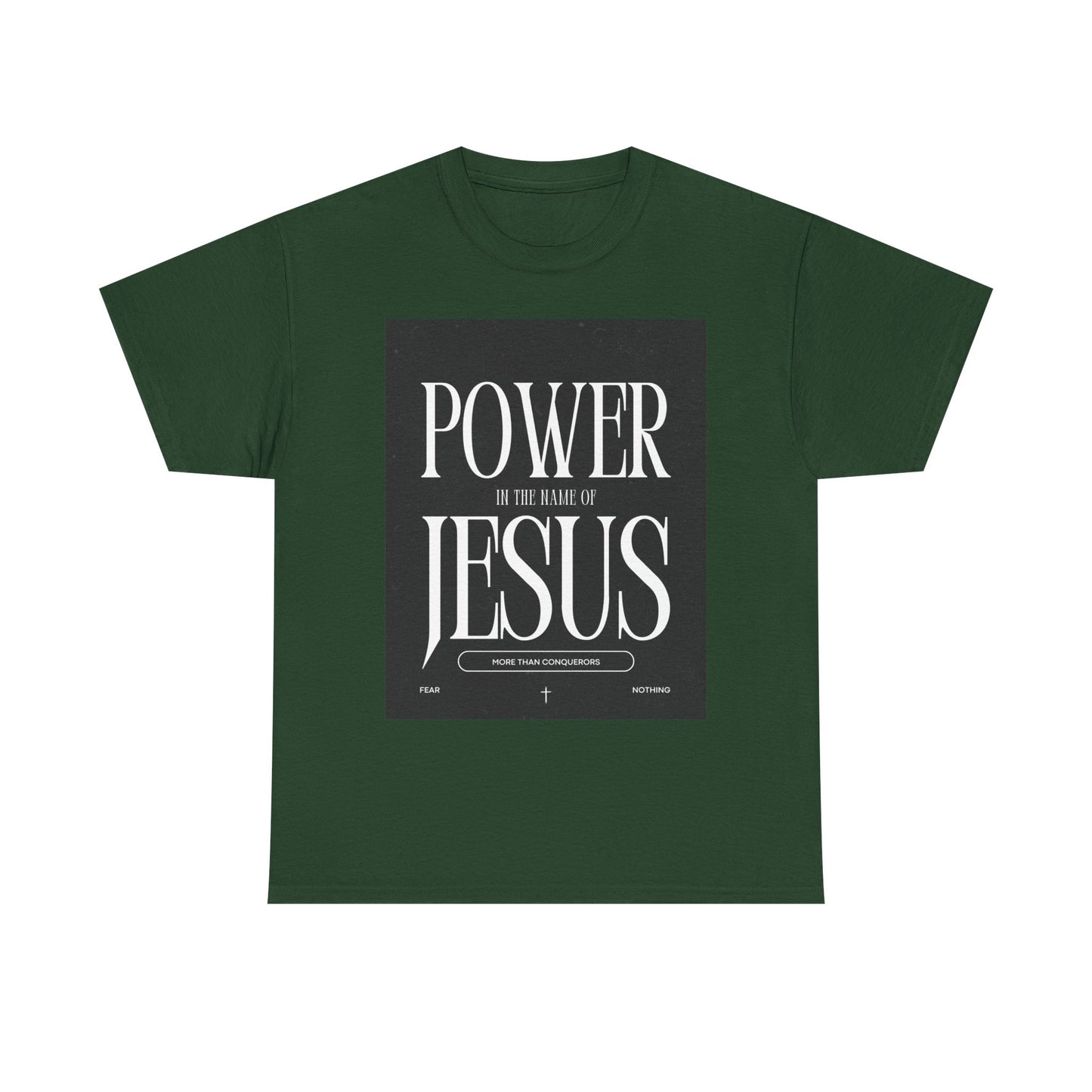 Fueled by Faith. Covered in the Power of Jesus. Power of Jesus Unisex Heavy Cotton Tee | Inspirational Christian T-shirt, Faith-Based Apparel, Religious Gift, Everyday Wear, Church Event