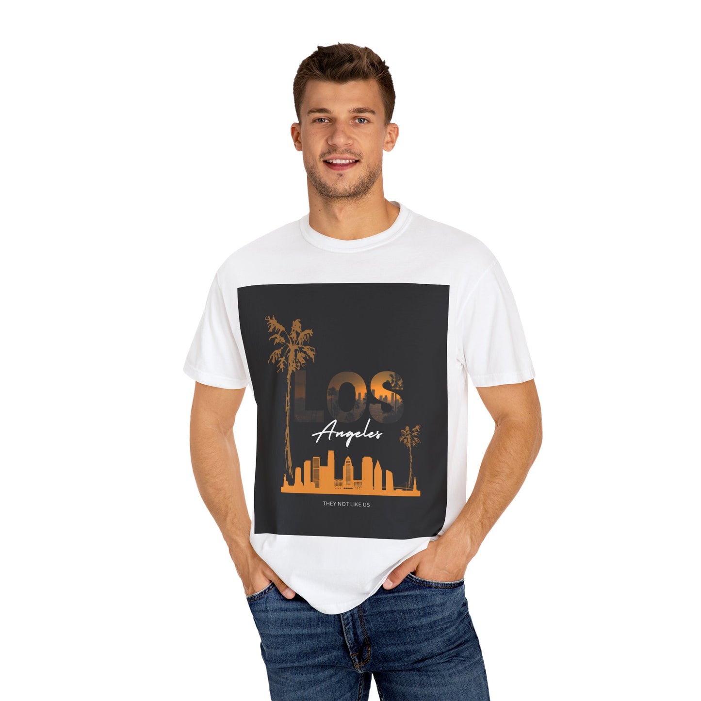 "L.A. Born. One of One. They Not Like Us." Los Angeles Sunset T-Shirt, Unisex Garment-Dyed Tee, Vacation Wear, Travel Souvenir, Beach Vibes, Casual Style