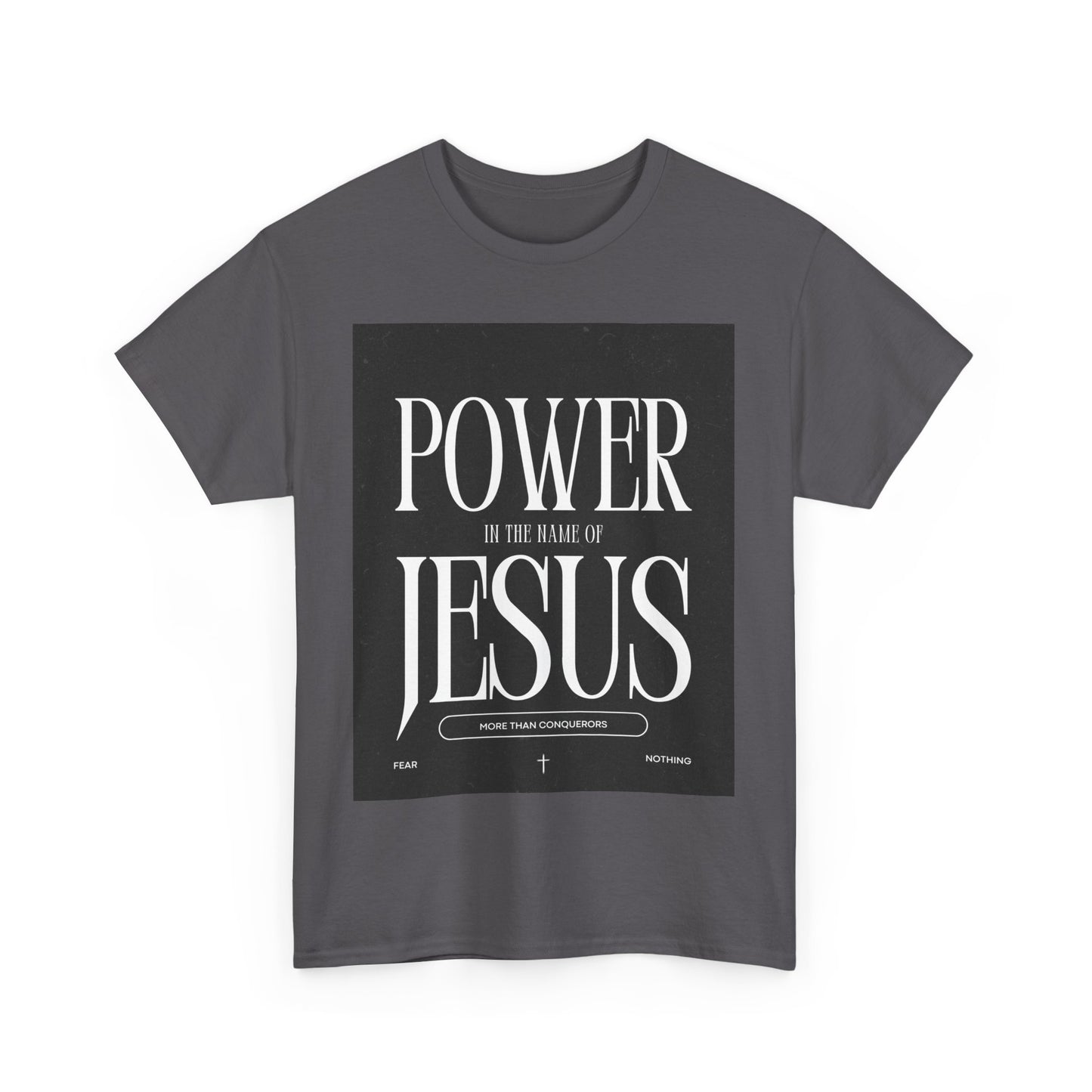 Fueled by Faith. Covered in the Power of Jesus. Power of Jesus Unisex Heavy Cotton Tee | Inspirational Christian T-shirt, Faith-Based Apparel, Religious Gift, Everyday Wear, Church Event