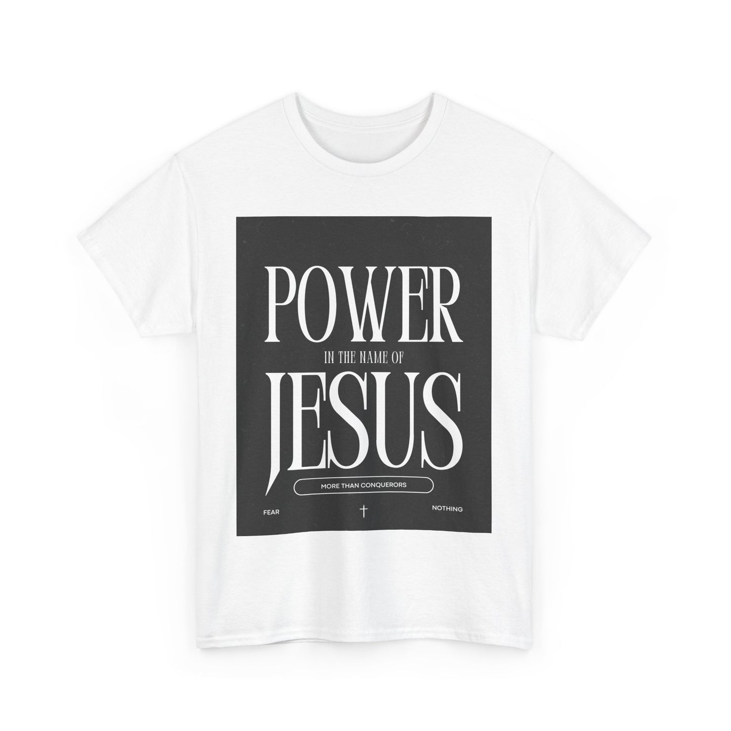 Fueled by Faith. Covered in the Power of Jesus. Power of Jesus Unisex Heavy Cotton Tee | Inspirational Christian T-shirt, Faith-Based Apparel, Religious Gift, Everyday Wear, Church Event