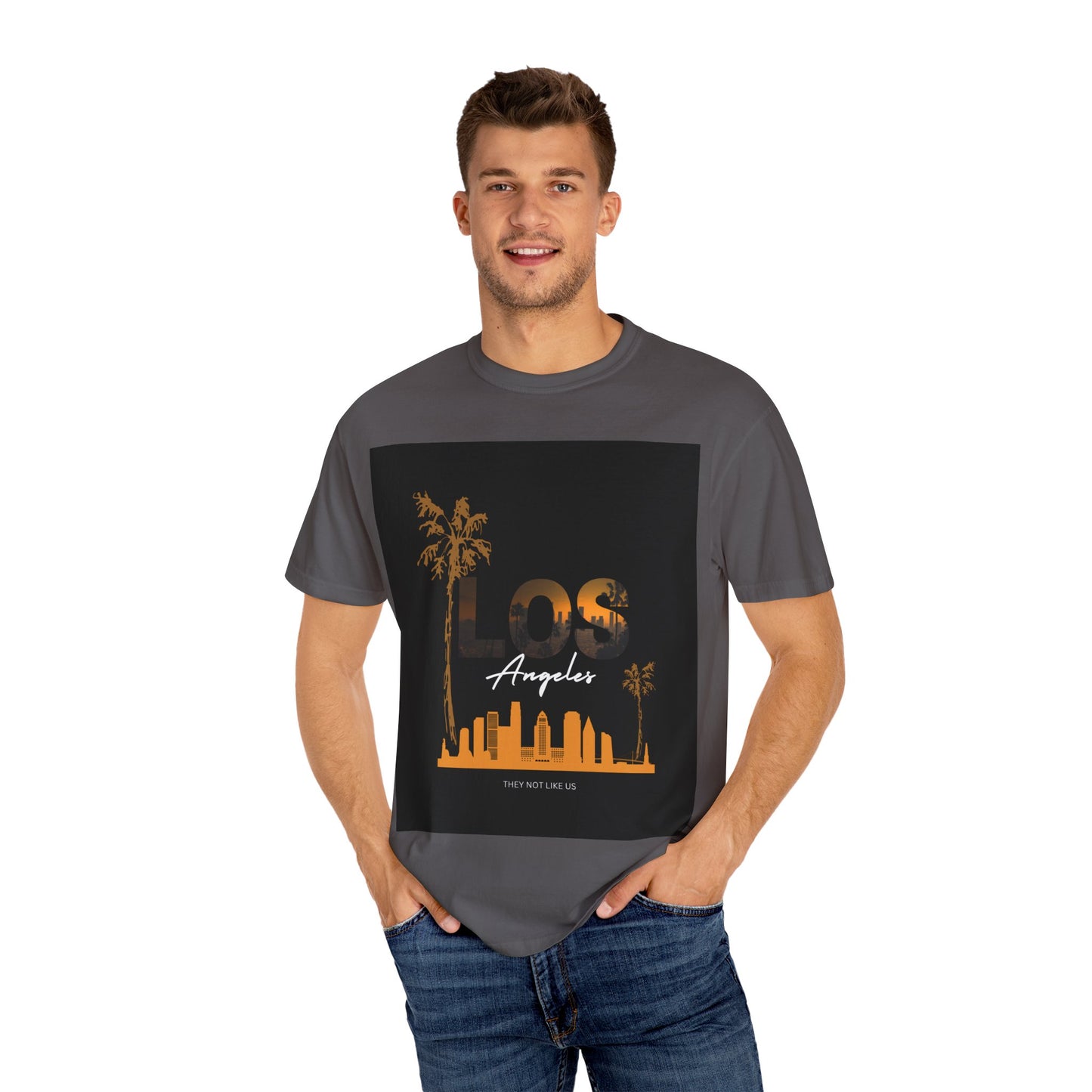 "L.A. Born. One of One. They Not Like Us." Los Angeles Sunset T-Shirt, Unisex Garment-Dyed Tee, Vacation Wear, Travel Souvenir, Beach Vibes, Casual Style