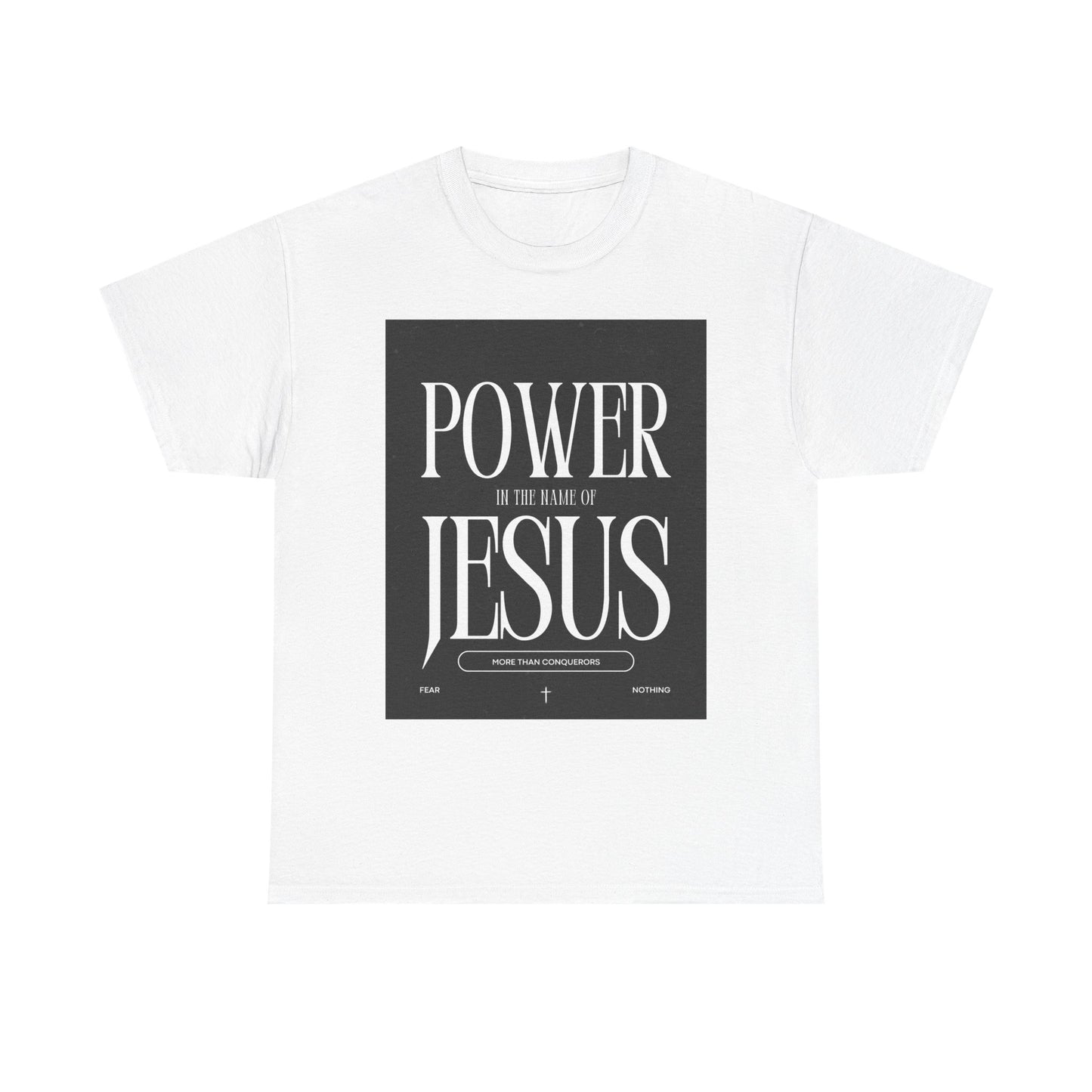 Fueled by Faith. Covered in the Power of Jesus. Power of Jesus Unisex Heavy Cotton Tee | Inspirational Christian T-shirt, Faith-Based Apparel, Religious Gift, Everyday Wear, Church Event