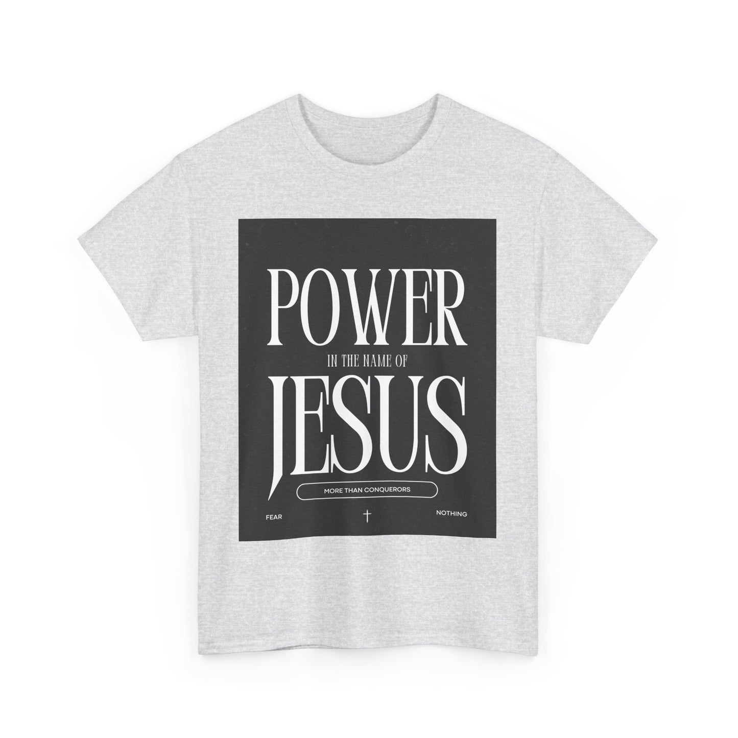Fueled by Faith. Covered in the Power of Jesus. Power of Jesus Unisex Heavy Cotton Tee | Inspirational Christian T-shirt, Faith-Based Apparel, Religious Gift, Everyday Wear, Church Event