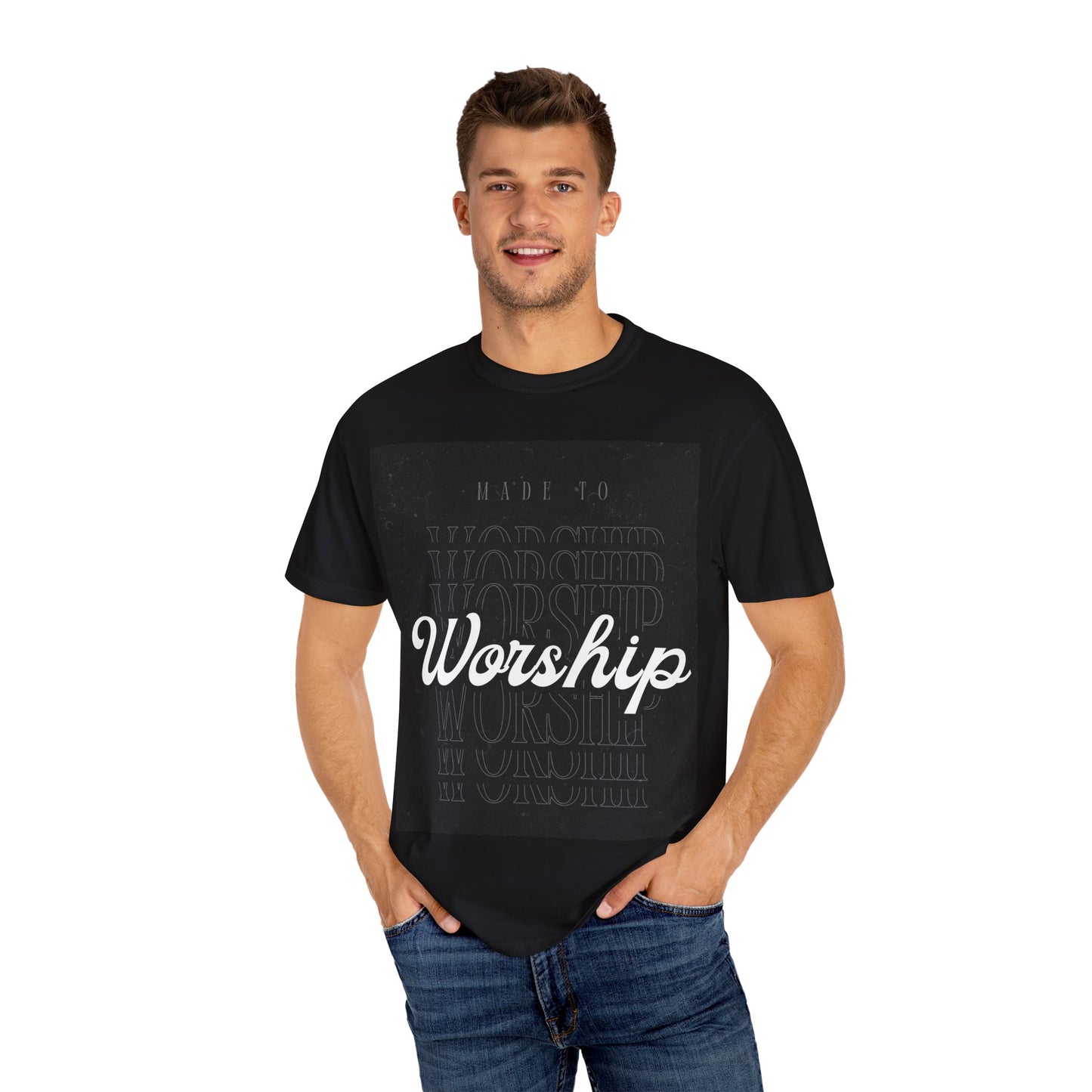 Worship Unisex Garment-Dyed T-Shirt, Faith Tee, Christian Apparel, Casual Wear, Inspirational Gift, Everyday Shirt