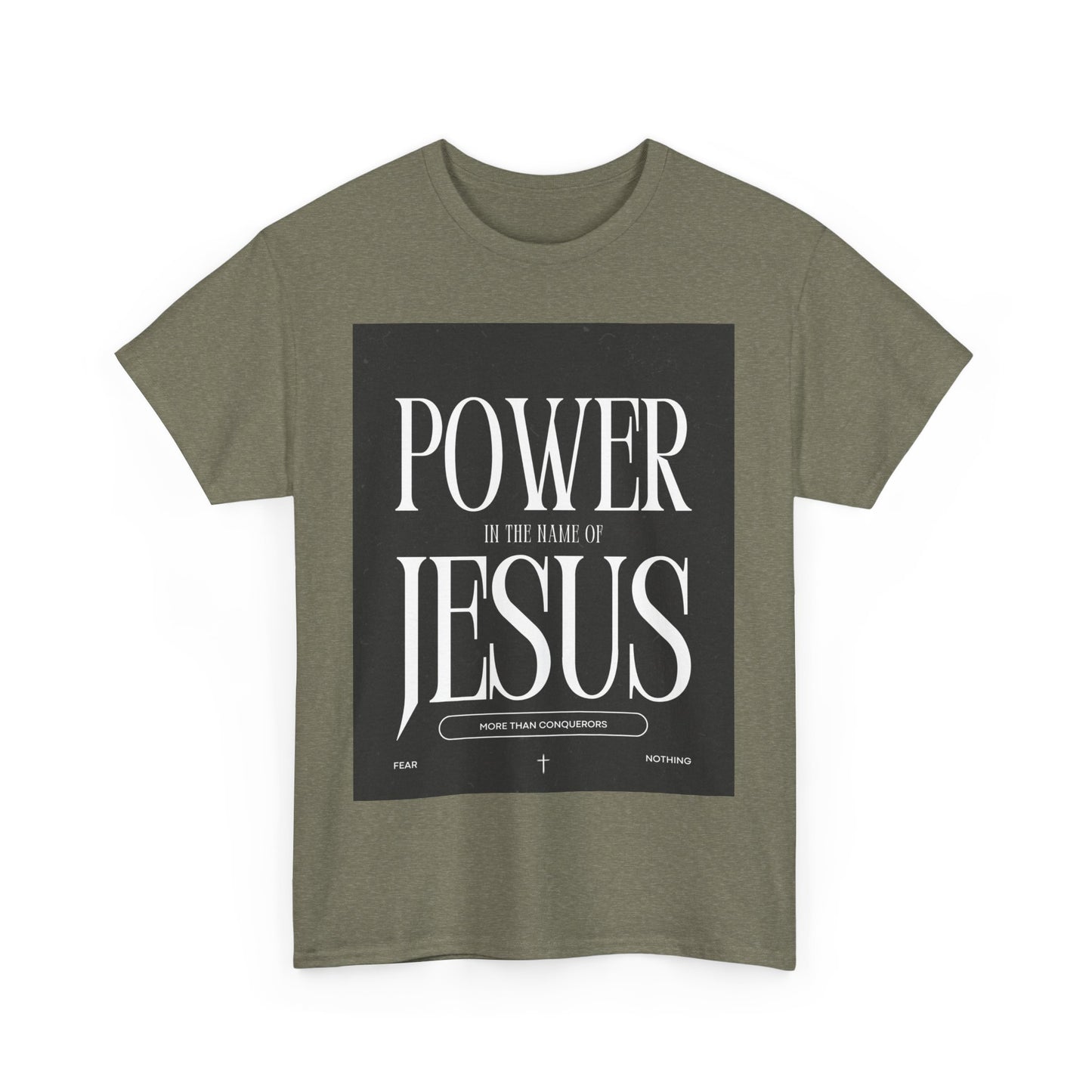 Fueled by Faith. Covered in the Power of Jesus.   Power of Jesus Unisex Heavy Cotton Tee | Inspirational Christian T-shirt, Faith-Based Apparel, Religious Gift, Everyday Wear, Church Event