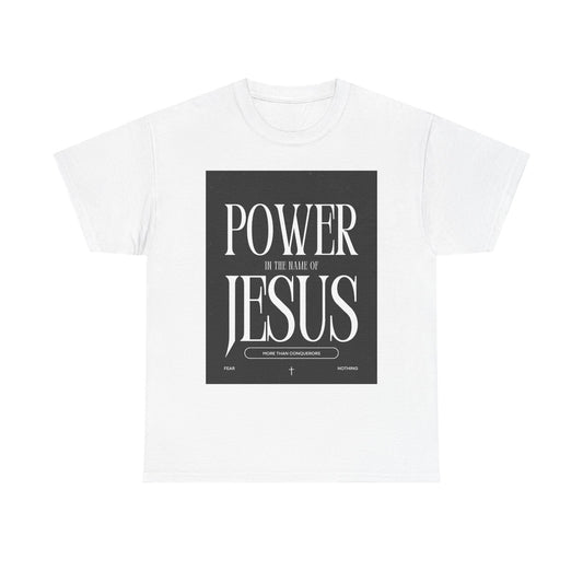 Fueled by Faith. Covered in the Power of Jesus.   Power of Jesus Unisex Heavy Cotton Tee | Inspirational Christian T-shirt, Faith-Based Apparel, Religious Gift, Everyday Wear, Church Event